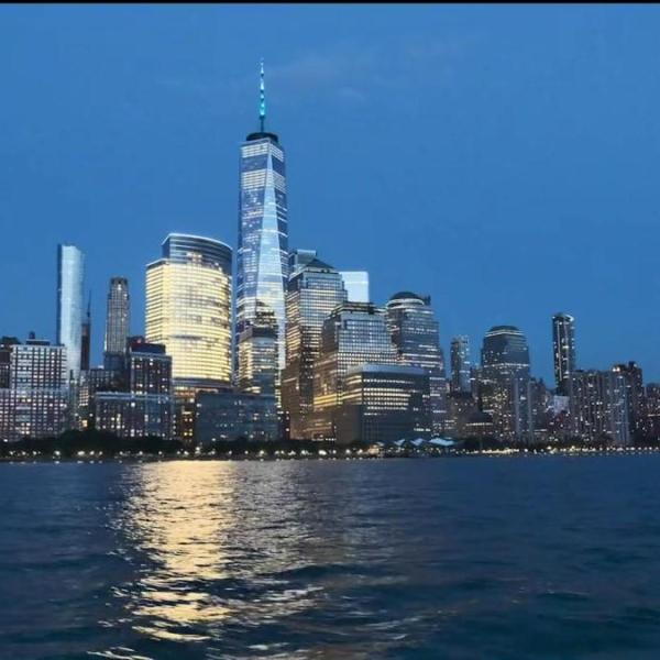 New York city lights cruise with the shiny skyscrapers and skyline