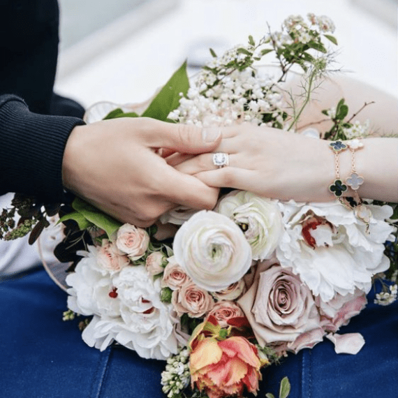 a bouquet of flowers is sitting on a table