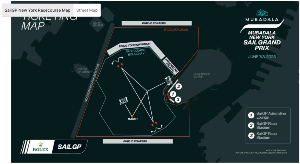 SailGP New York Racecourse map showing race boundaries and locations